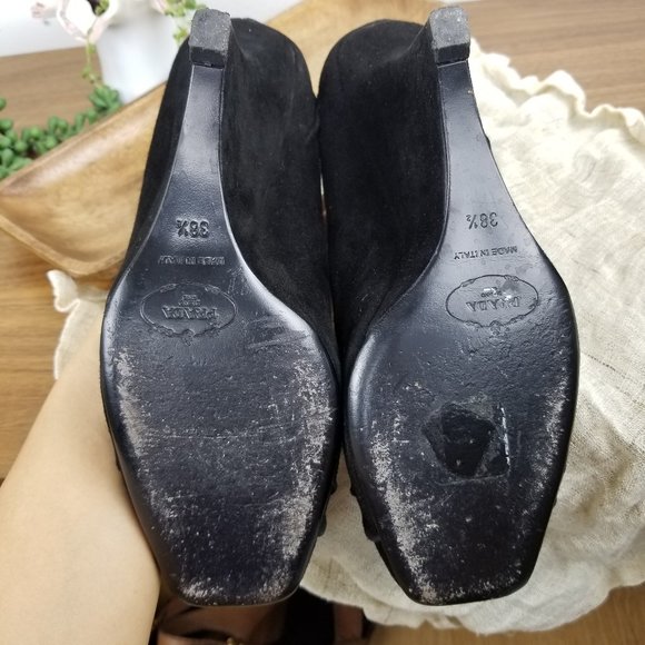 PRADA Suede Peep-Toe Wedges - Picture 8 of 8